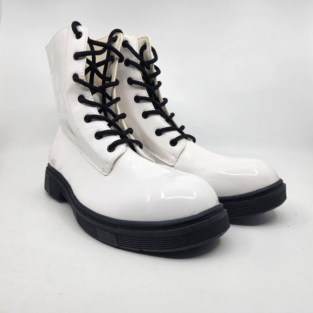 Ecko Red Janita Ankle Combat Boots Military Patent Leather White Womens Size 11